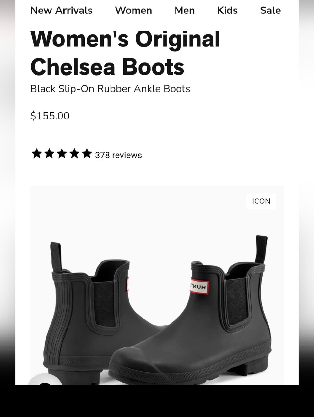 NEW Hunter Black Chelsea Ankle Rain Boots, Womens 7 - Picture 3 of 3